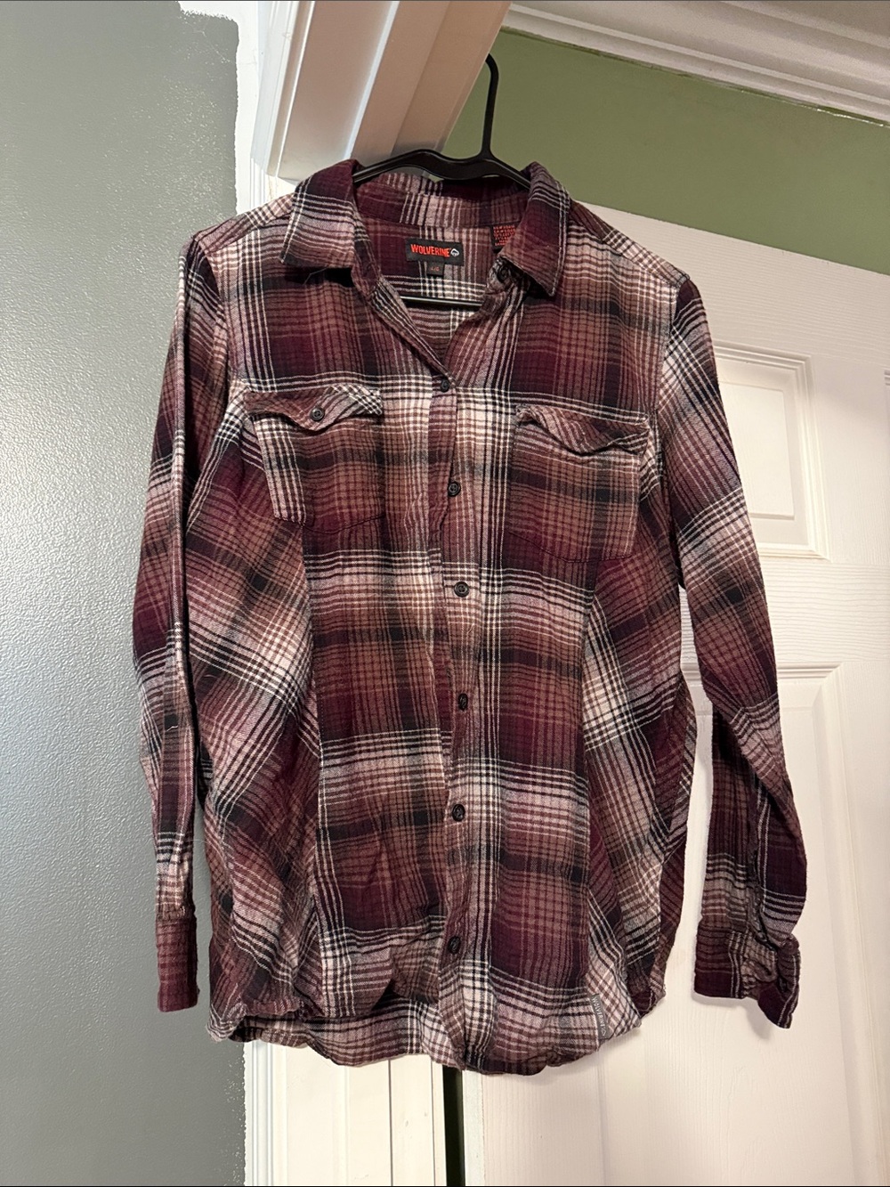Wolverine Maroon and Cream Plaid Flannel Shirt